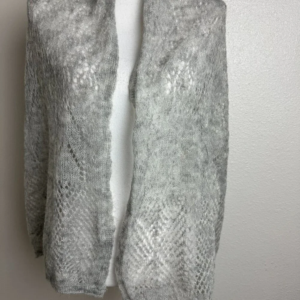 Winter Gray Mohair Blend Openwork Scarf